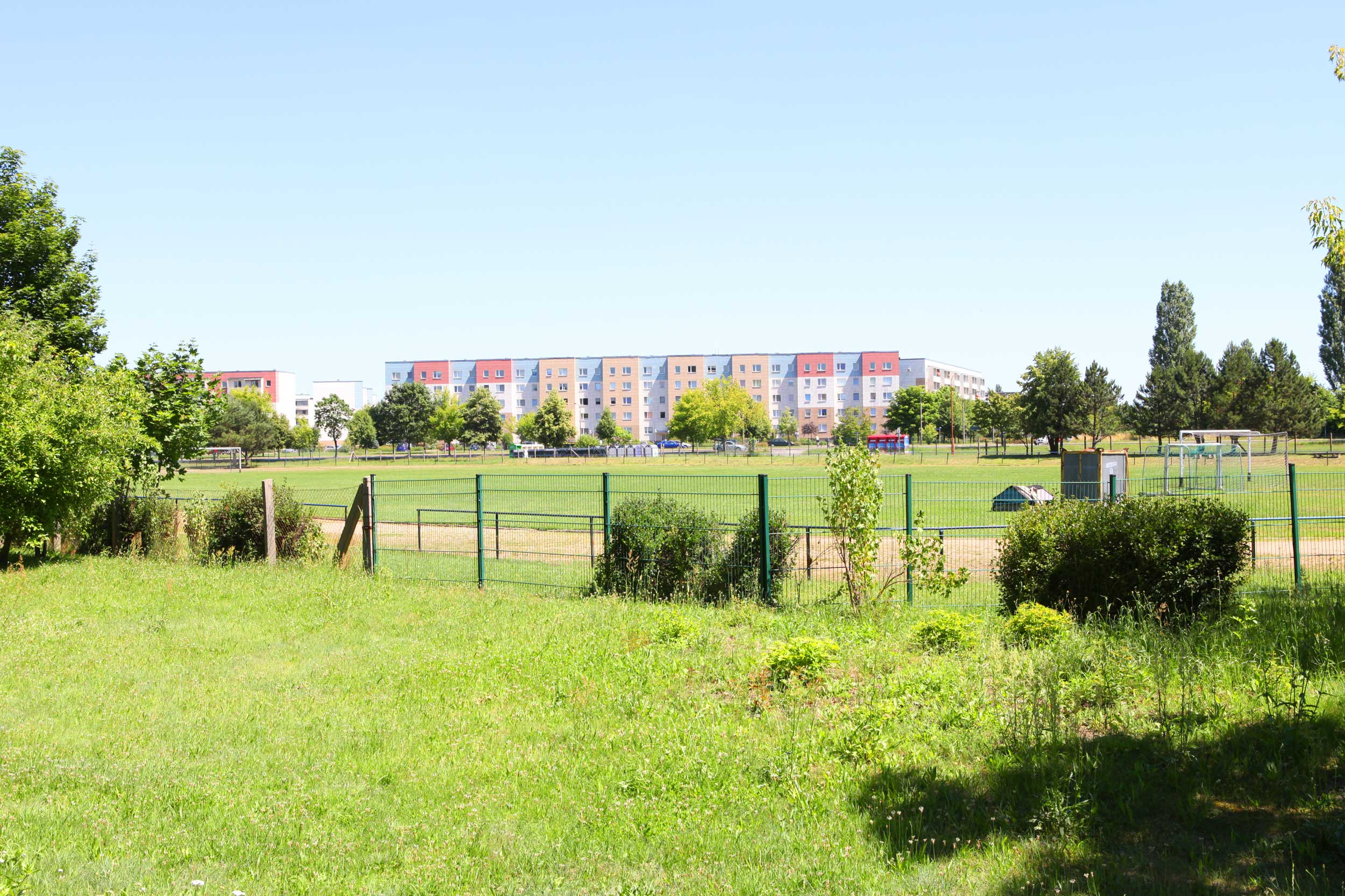 Blick über die Wiese Zum Quartier an der Malxe